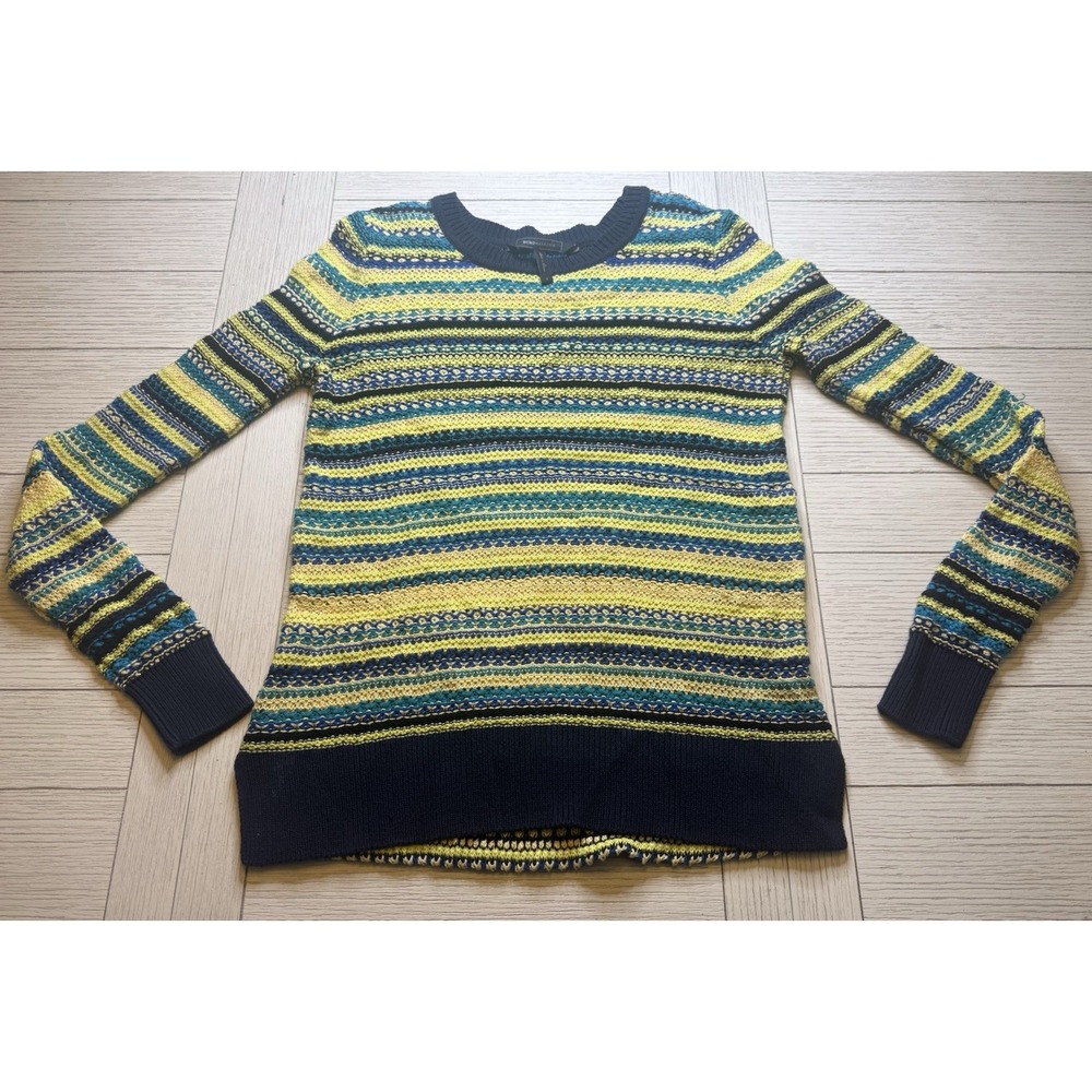 BCBG‎ MaxAzria Knit Pullover Women's Sweater Sz M Blue & Yellow Stripe. Cotton